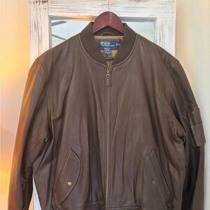 Ralph Lauren Brown Leather Bomber Jacket
